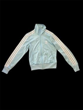 Vintage Adidas Light Blue Track Jacket with White stripes